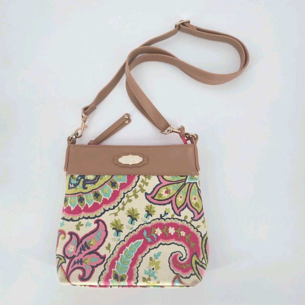 Spartina 449 Salt Meadow Hipster Crossbody Pink Paisley Linen Leather Floral Gol